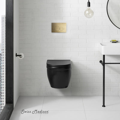 Ivy Wall-Hung Toilet Bundle 0.8/1.6 GPF Dual Flush in Matte Black with Brass Flush Plate