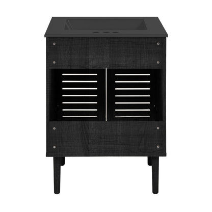 Bron 24" Freestanding Bathroom Vanity in Black Oak with Black 3-Hole Centerset Sink Top