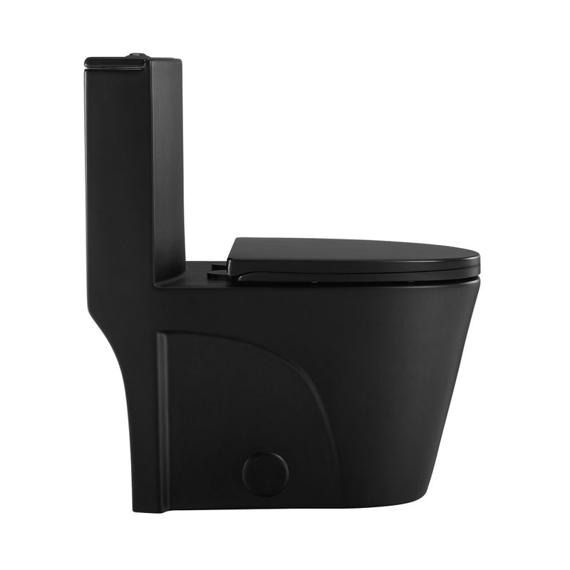 St. Tropez One Piece Elongated Toilet Dual Vortex™ Flush in Matte Black, Black Hardware 1.1/1.6 gpf