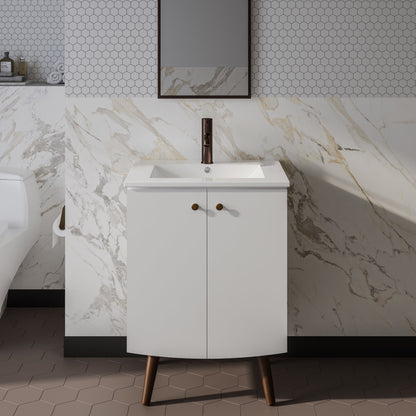 Manoir 24" Freestanding Bathroom Vanity in White with Sink Top