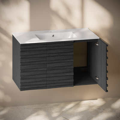 Cascade 36" Wall-Mounted Bathroom Vanity in Black Oak with Sink Top