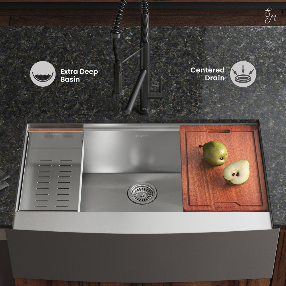 Rivage 33 x 22 Single Basin Apron Kitchen Workstation Sink