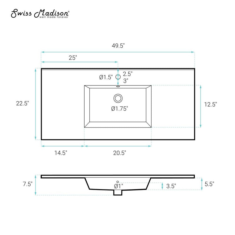 Voltaire 49 Vanity Top Sink with Single Faucet Hole