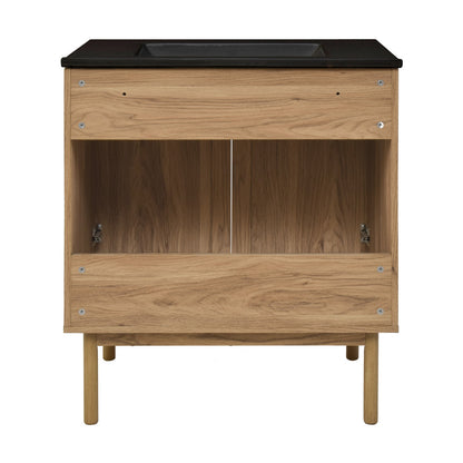 Classe 30" Freestanding Bathroom Vanity in Golden Oak with Black 3-Hole Widespread Sink Top