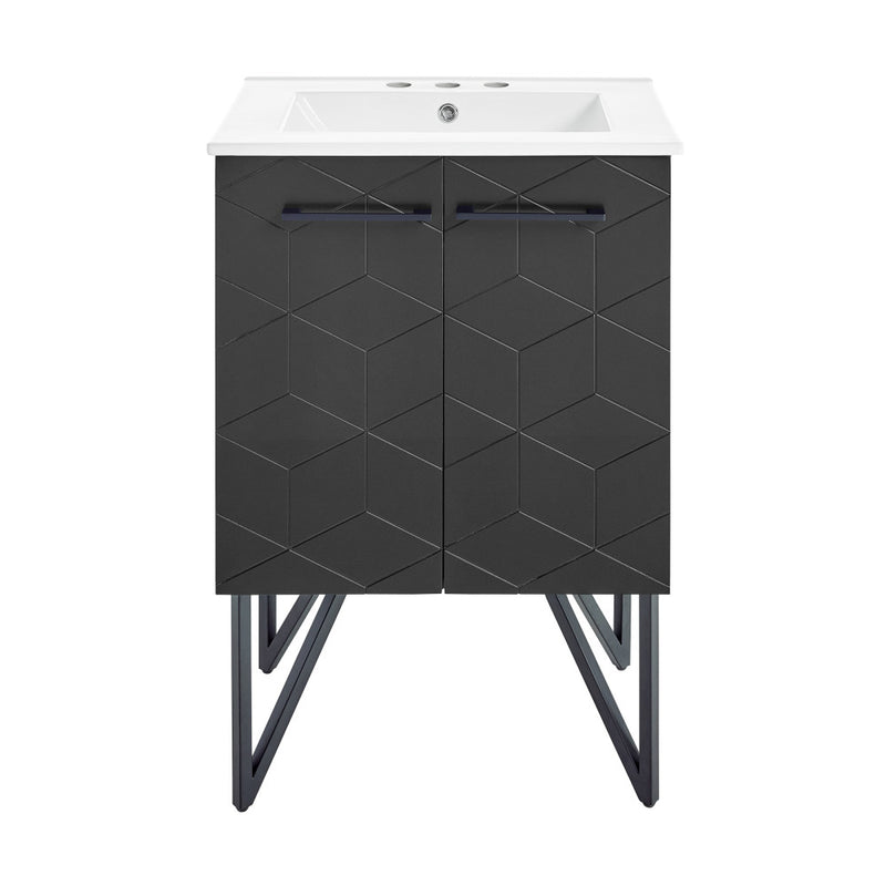 Annecy 24 in. Phantom Black Bathroom Vanity With White, 3-Hole Ceramic Sink Top