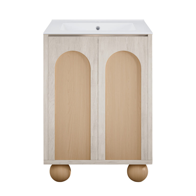 Plaisir II 24" Freestanding Bathroom Vanity in White Oak with Sink Top
