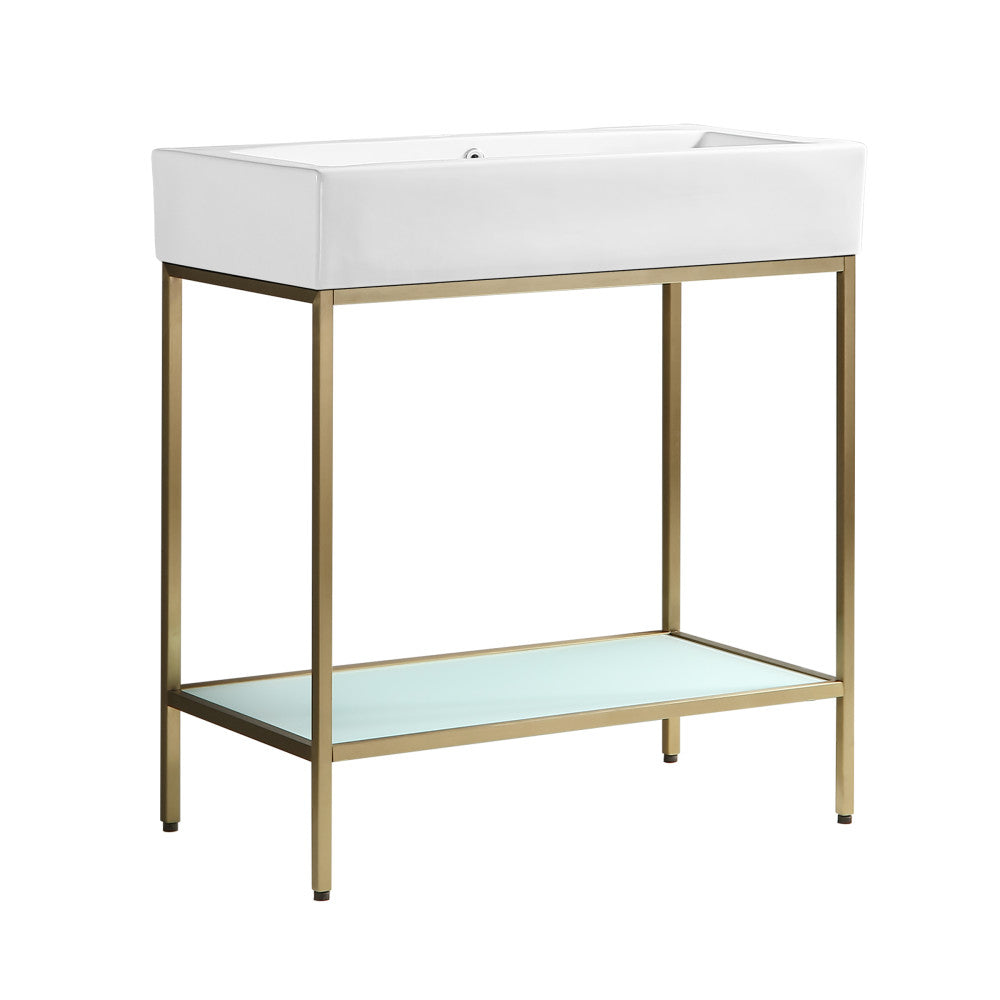 Pierre 32" Open Shelf Gold Frame Freestanding Bathroom Vanity with Sink Top