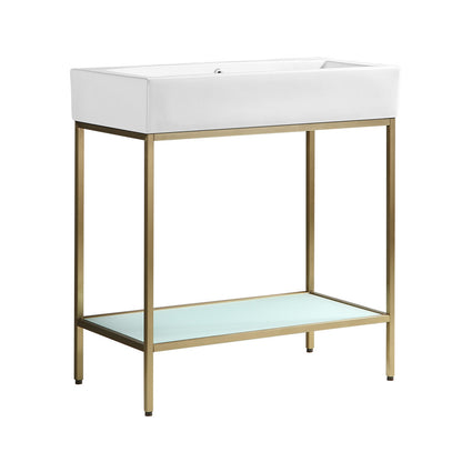 Pierre 32" Open Shelf Gold Frame Freestanding Bathroom Vanity with Sink Top