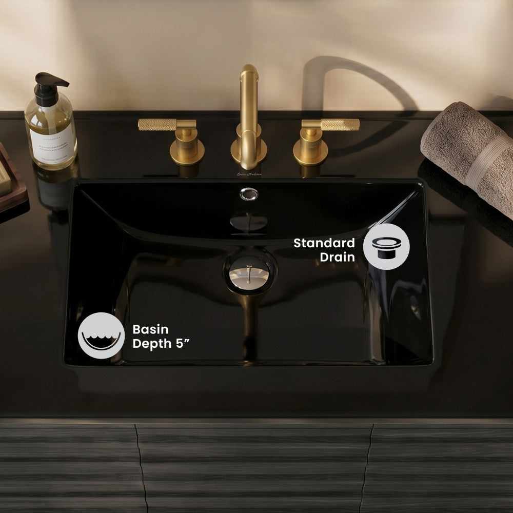 36" 3-Hole Widespread Vanity Sink Top in Glossy Black