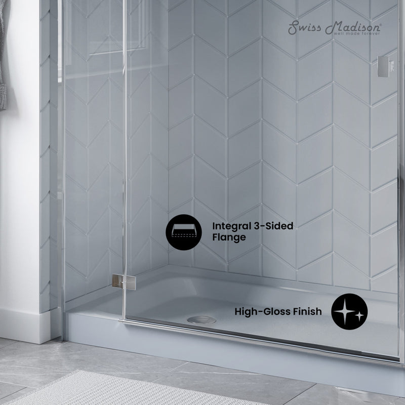 Voltaire 60" x 32" Single-Threshold, Left-Hand Drain, Shower Base in Grey