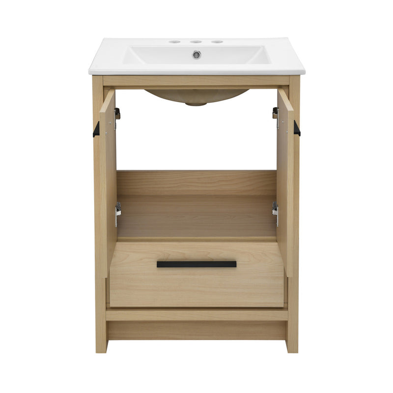 Virage 24 in. Brown Oak Bathroom Vanity With White, 3-Hole Ceramic Sink Top