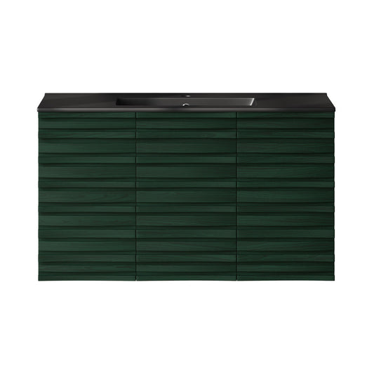 Cascade 36" Wall-Mounted Bathroom Vanity in Green Oak with Black Sink Top