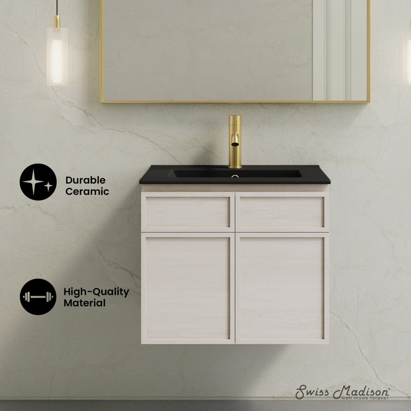 St. Tropez 24" Wall-Mounted Bathroom Vanity in White Oak with Black Sink Top