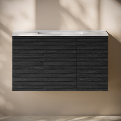 Cascade 36" Wall-Mounted Bathroom Vanity in Black Oak with 3-Hole Widespread Sink Top