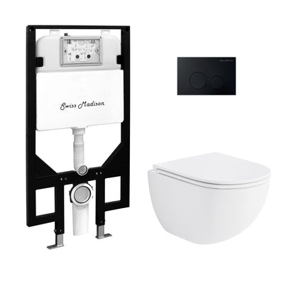 St. Tropez Wall-Hung Toilet Bundle 0.8/1.6 GPF Dual Flush in Glossy White with Black Flush Plate