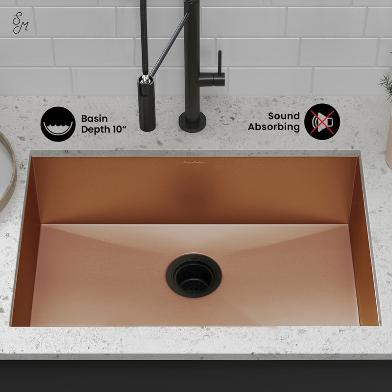Tourner 27 x 19 Stainless Steel, Single Basin, Undermount Kitchen Sink in Rose Gold