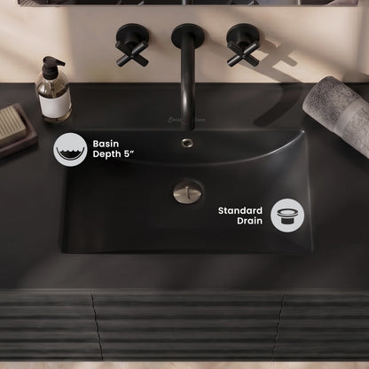 48" Zero Hole Vanity Sink Top in Matte Black