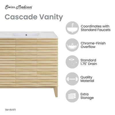 Cascade 36" Natural oak Bath Vanity With White Ceramic Sink Top