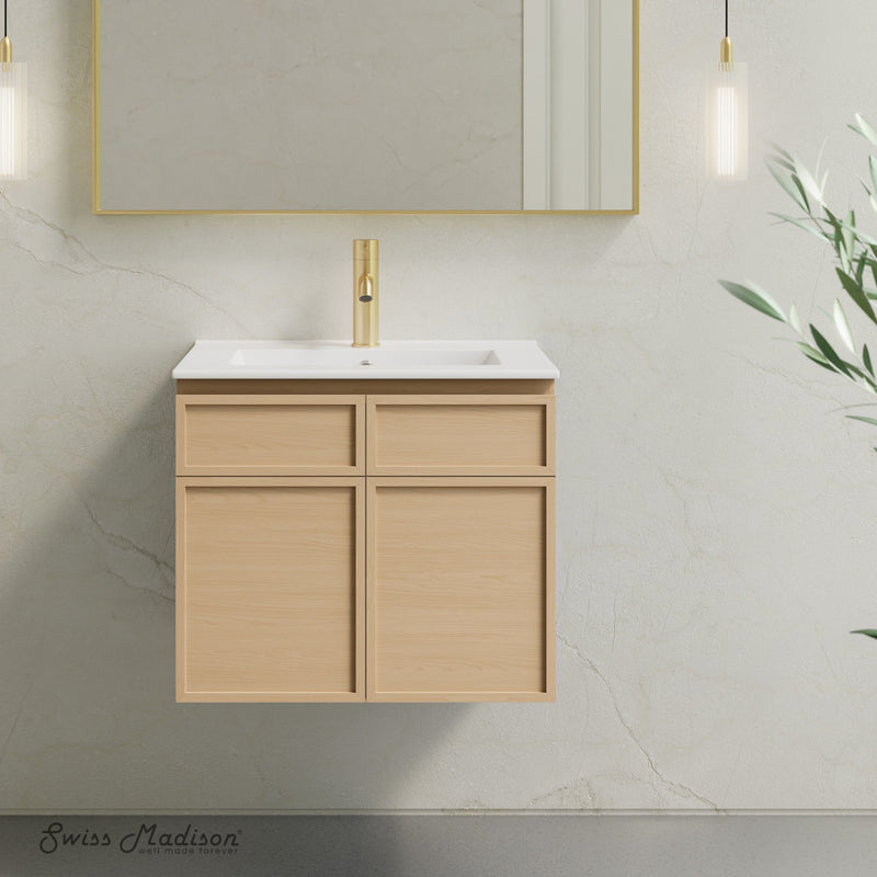 St. Tropez 24" Wall-Mounted Bathroom Vanity in Natural Oak with Sink Top
