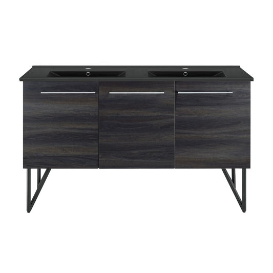 Annecy 60 in. Black Walnut, Double Basin Bathroom Vanity With Black Artificial Stone Sink Top