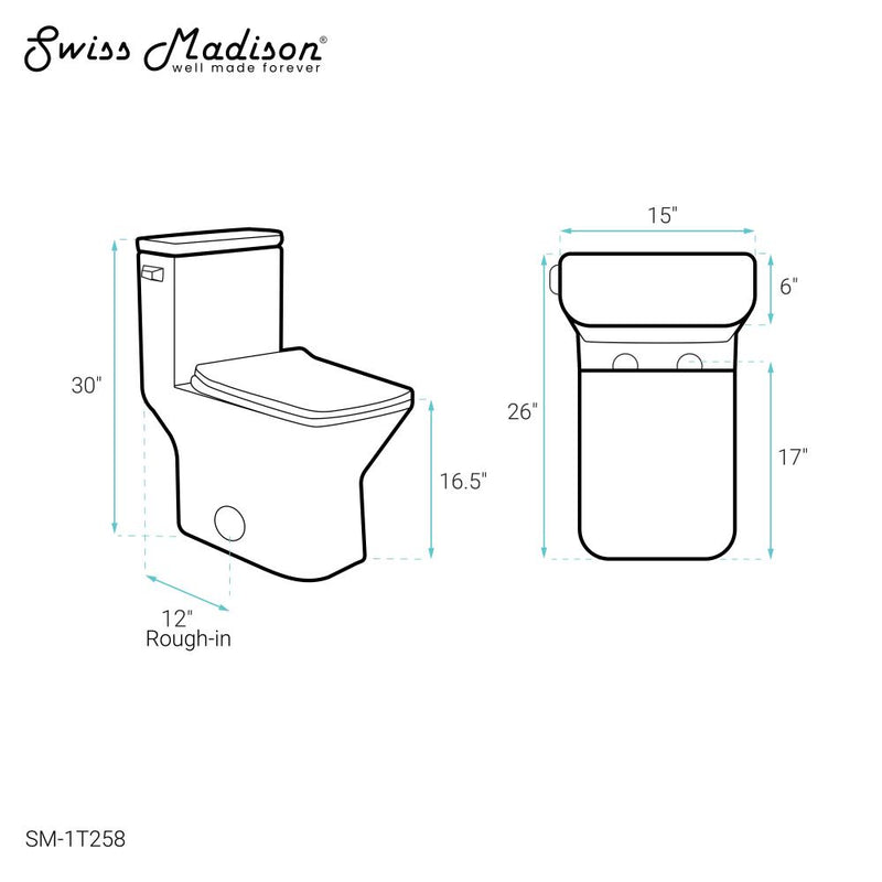 Carre One-Piece Square Toilet Left Side Flush Handle Toilet 1.28 gpf