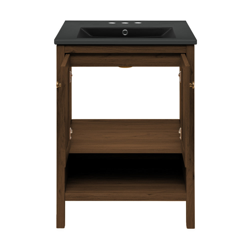 Chateau 24" Freestanding Bathroom Vanity in Brown Oak with Black 3-Hole Centerset Sink Top