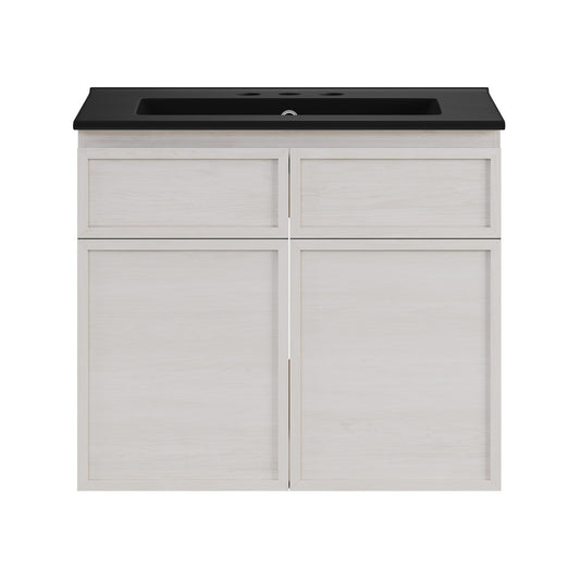 St. Tropez 24" Wall-Mounted Bathroom Vanity in White Oak with Black 3-Hole Centerset Sink Top