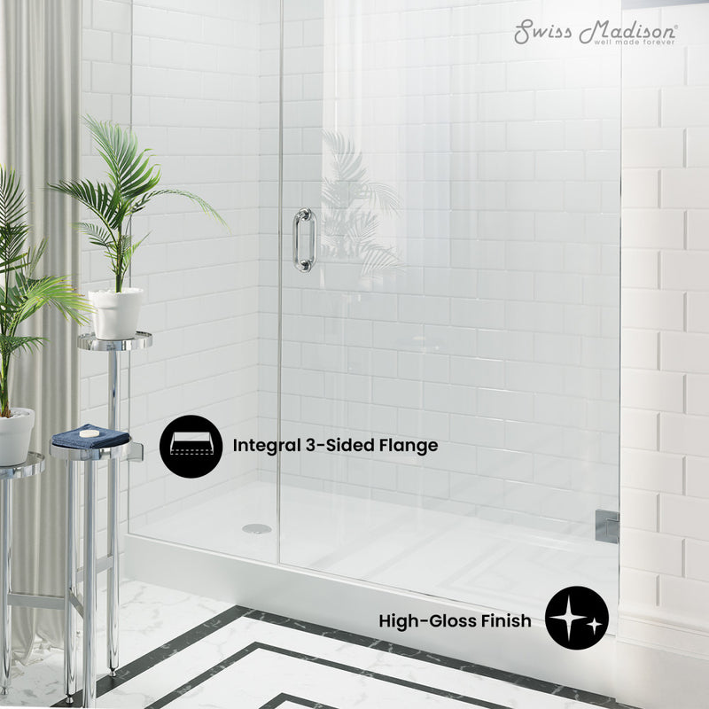 Voltaire 60" x 34" Acrylic White, Single-Threshold, Left Side Drain, Shower Base