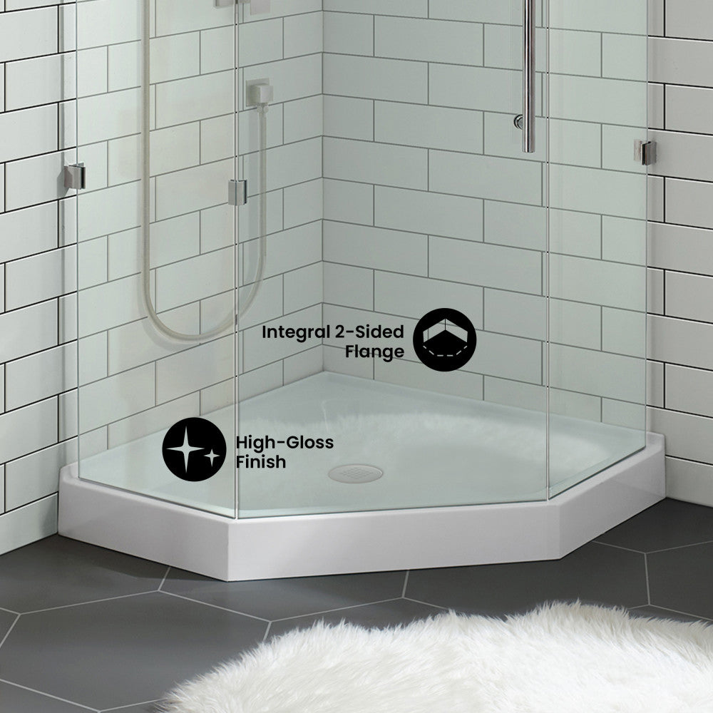 Voltaire 42" x 42" Acrylic White, Single-Threshold, Center Drain, Neo-angle Shower Base
