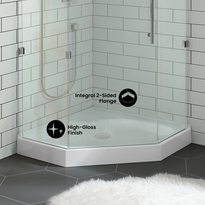 Voltaire 42" x 42" Acrylic White, Single-Threshold, Center Drain, Neo-angle Shower Base