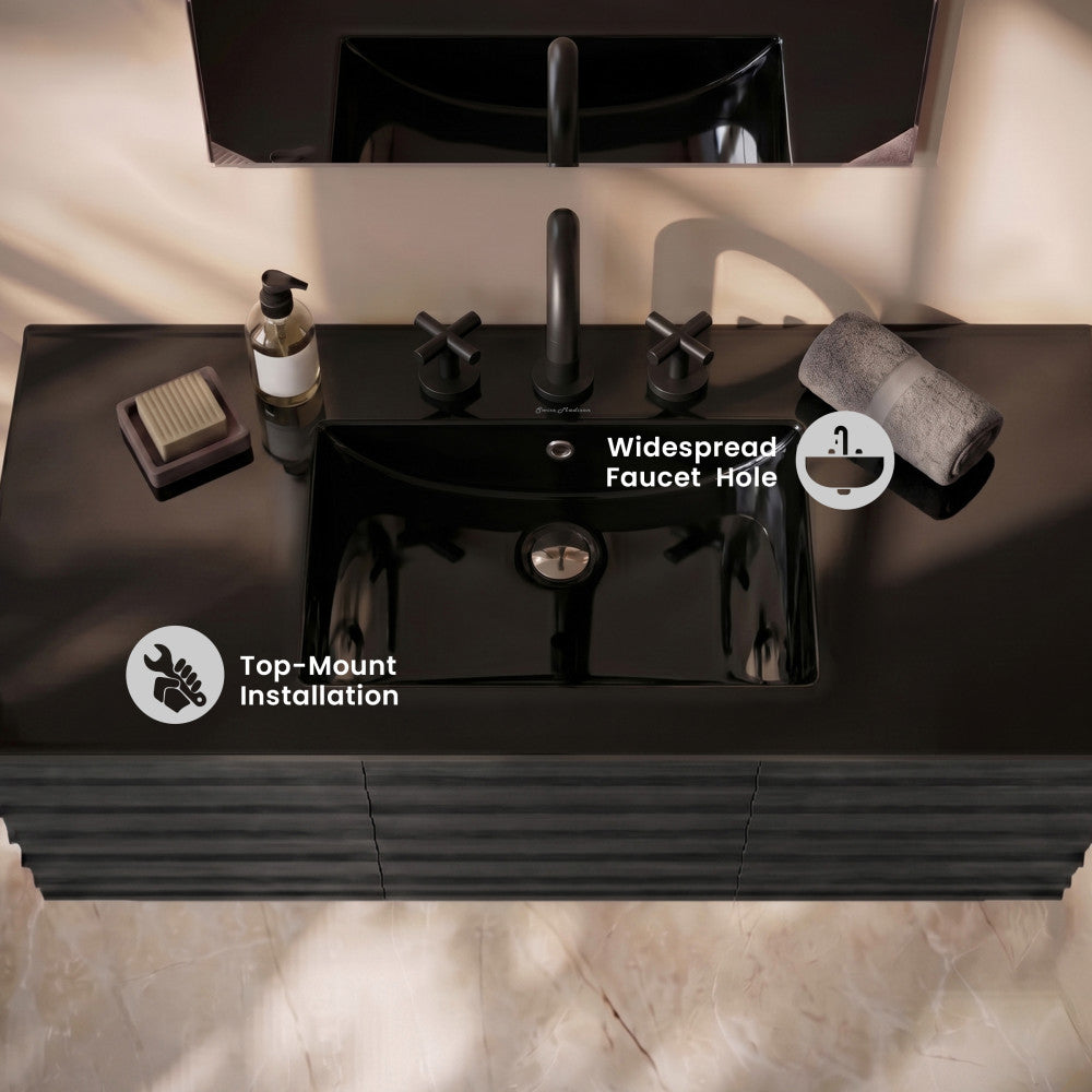 48" 3-Hole Widespread Vanity Sink Top in Glossy Black