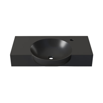 Chateau 30" Wall-Mounted Sink Center Basin with Right Side Faucet Mount in Matte Black