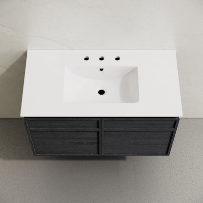 St. Tropez 36" Wall-Mounted Bathroom Vanity in Black Oak with 3-Hole Widespread Sink Top