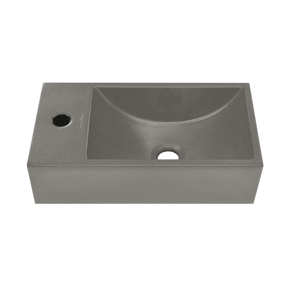Lisse 16" Concrete Rectangle Wall-Mounted Sink with Left Side Faucet Mount in Matte Dark Gray