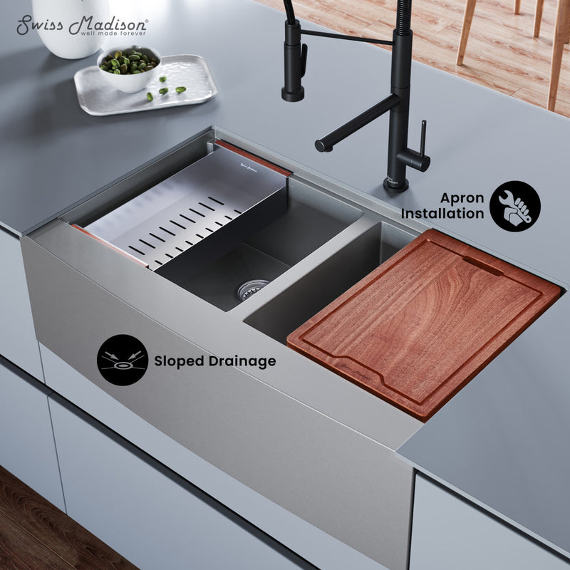 Rivage 36 x 22 Dual Basin Apron Kitchen Workstation Sink