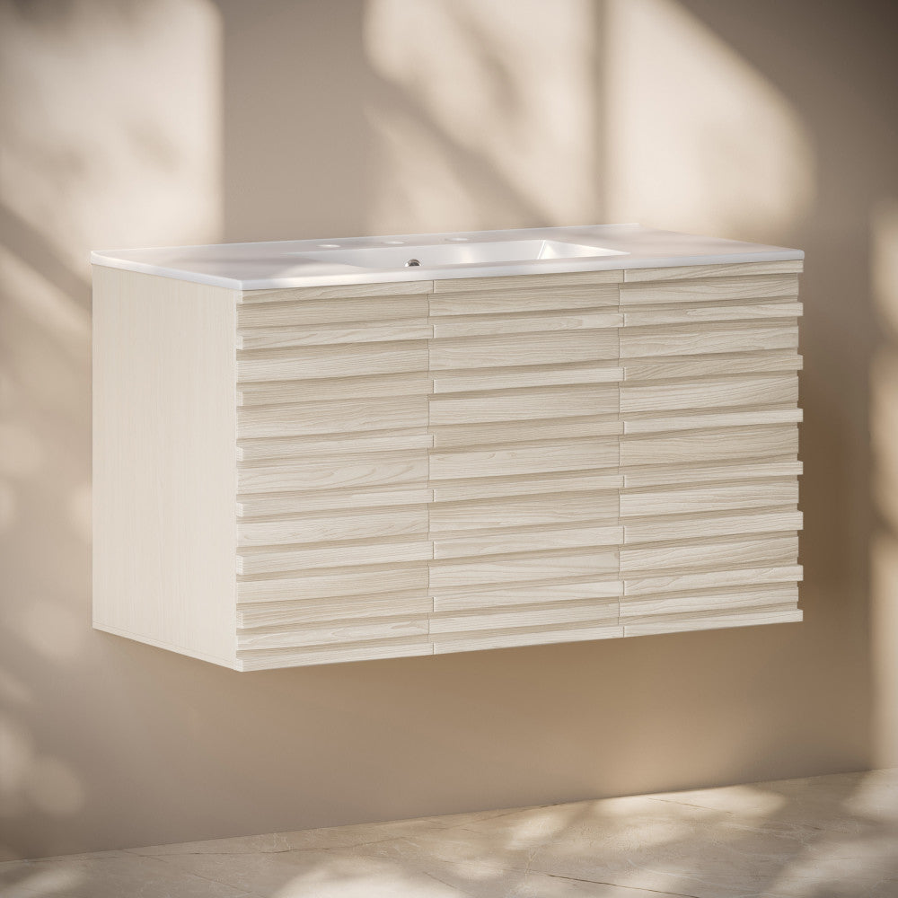 Cascade 36" Wall-Mounted Bathroom Vanity in White Oak with 3-Hole Widespread Sink Top