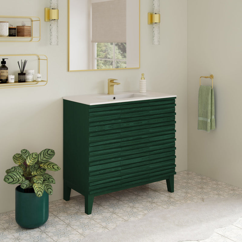 Cascade 36" Freestanding Bathroom Vanity in Green Oak with Sink Top