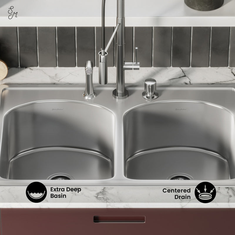 Ouvert 33 x 22 Stainless Steel, Dual Basin, Top-Mount Kitchen Sink