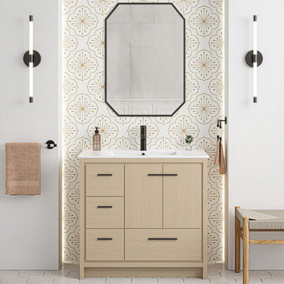 Virage 36" Freestanding Bathroom Vanity in Natural Oak with Sink Top