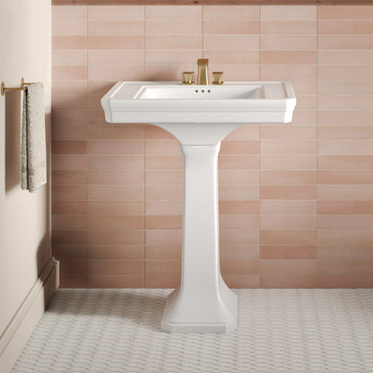 Voltaire 26" Two-Piece Rectangle Pedestal Sink with 3-Hole Centerset Faucet Holes in Glossy White