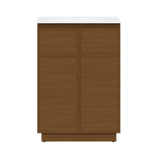 St. Tropez 24" Freestanding Bathroom Vanity in Brown Oak with 3-Hole Centerset Sink Top