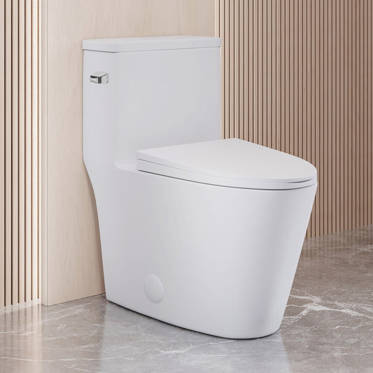 Dreux One-Piece 12" Rough-in 1.28 GPF Left Flush Elongated Toilet in Glossy White