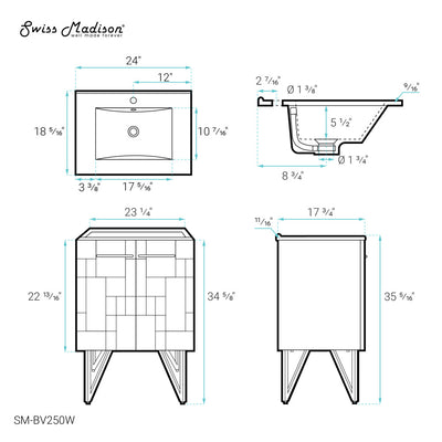 Annecy 24" Freestanding Bathroom Vanity in Mondrian White with Sink Top