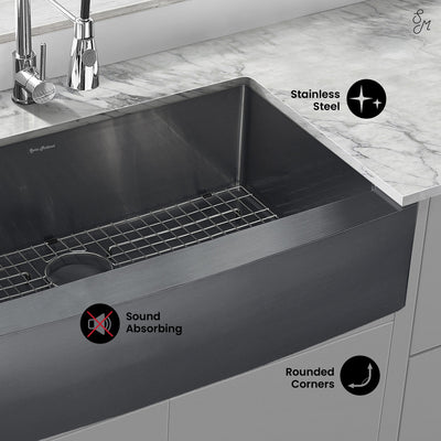 Rivage 36 x 21 Stainless Steel, Single Basin, Farmhouse Kitchen Sink with Apron in Black