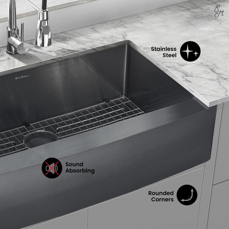 Rivage 36 x 21 Stainless Steel, Single Basin, Farmhouse Kitchen Sink with Apron in Black