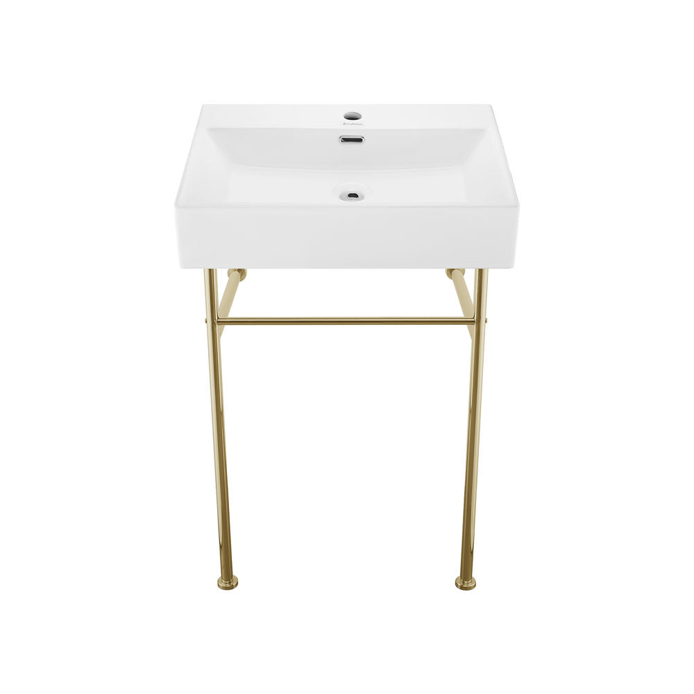 Claire 24 Ceramic Console Sink White Basin Gold Legs