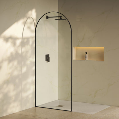 Porte 34 x 76 Framed Fixed 3/8 in. (10mm) Clear Tempered Glass Shower Door with Black Matte Frame