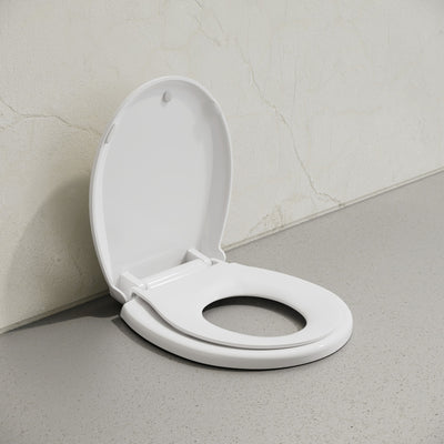 Round Toilet Seat with Toddler Seat Built In, Family Toilet Seat in Glossy White