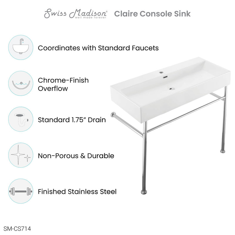 Claire 40 Ceramic Console Sink White Basin Chrome Legs