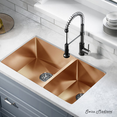 Rivage 33 x 20 Stainless Steel, Dual Basin, Undermount Kitchen Sink in Rose Gold
